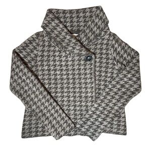 Ellen Tracy Houndstooth Wool Blend Cardigan Sweater Jacket Brown Quiet Luxury